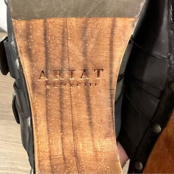 Ariat Black Bridlespur Leather Buckles Wooden Mules Women’s Size 9.5 - Picture 7 of 9